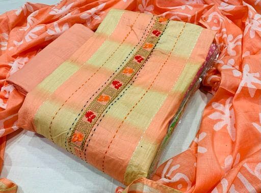 Aagyeyi Fashionable Salwar Suits & Dress Materials, Cotton, Orange, Top Length, 2.3 Meters