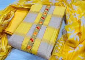 Aagyeyi Fashionable Salwar Suits & Dress Materials, Cotton, Yellow, Top Length, 2.3 Meters