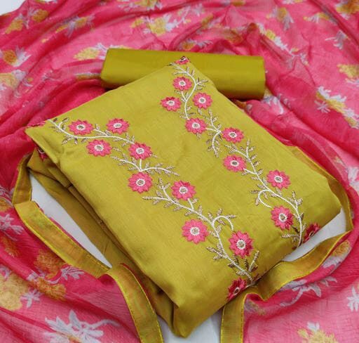 Aakarsha Pretty Salwar Suits & Dress Materials, Chanderi Cotton, Top Length, 2.4 Meters