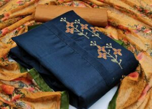 Aakarsha Pretty Salwar Suits & Dress Materials, Chanderi Cotton, Blue, Top Length, 2.4 Meters