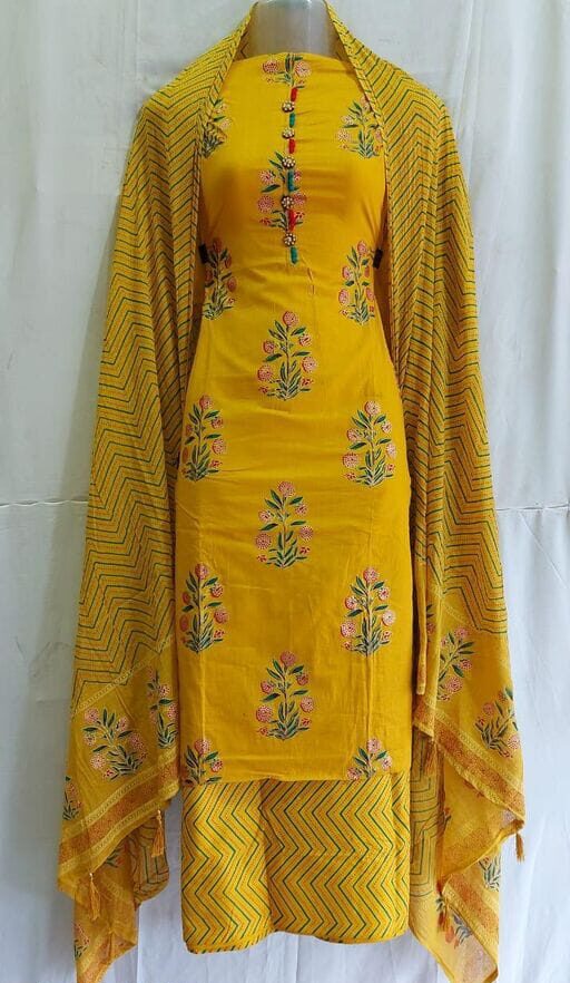 Kashvi Drishya Salwar Suits & Dress Materials, Cotton, Yellow, Top Length 2.26-2.50