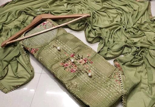 Aishani Ensemble Salwar Suits Dress Materials, light Green, Cotton, Top Length: 2.3 Meters