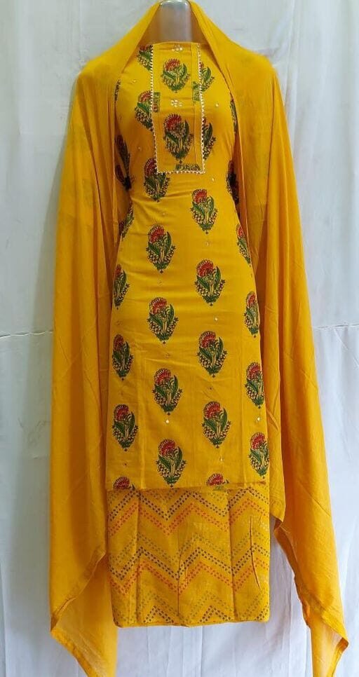 Kashvi Drishya Salwar Suits & Dress Materials, Cotton, Gold, Top Length 2.26-2.50