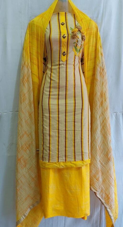 Kashvi Drishya Salwar Suits & Dress Materials, Cotton, light yellow color, Top Length 2.26-2.50