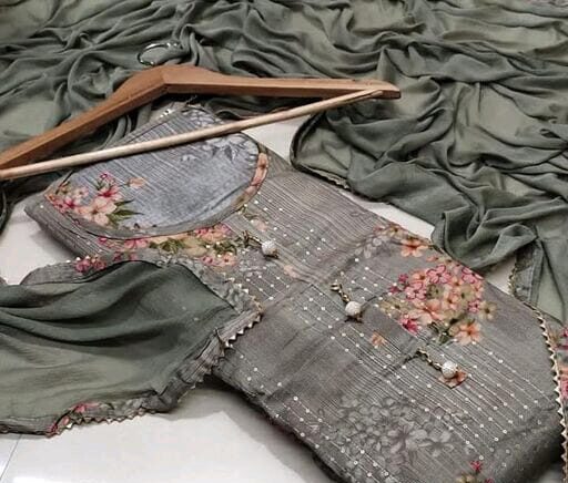 Aishani Ensemble Salwar Suits Dress Materials, light Grey, Cotton, Top Length: 2.3 Meters