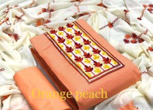 Kashvi Drishya Salwar Suits & Dress Materials, Cotton, Orange Peach color, Top Length 2.26-2.50