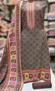 Pashmina Woolen Designer printed Suit With Full Size Shawl, Brown Color, Pashmina, 2.25 Meters