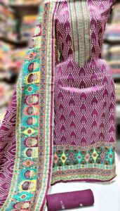 Pashmina Woolen Designer printed Suit With Full Size Shawl, Purple Color, Pashmina, 2.25 Meters