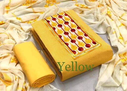 Kashvi Drishya Salwar Suits & Dress Materials, Cotton, Yellow color, Top Length 2.26-2.50