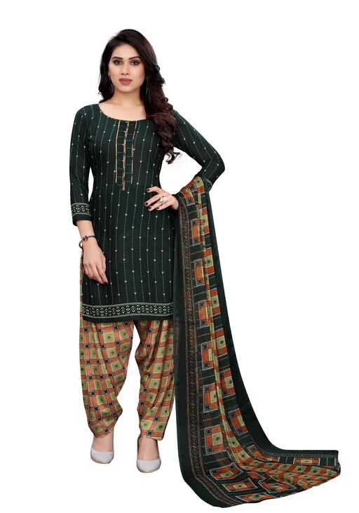 Aagam Fashionable Semi-Stitched Suits, Fabric Crepe, Color Dark Green, Crepe Dress Materis Premium Quality
