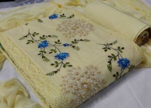 Aakarsha Superior Salwar Suits & Dress Materials, Fabric Organdi, Color Light Yellow, Top Length 2 Meters