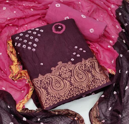 Abhisarika Attractive Salwar Suits & Bandhni Dress Materials, Top Fabric Cotton, Color Dark Magenta, Length 2.25 Meter