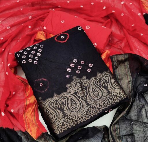 Abhisarika Attractive Salwar Suits & Bandhni Dress Materials, Top Fabric Cotton, Color Black, Length 2.25 Meter