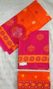 Aagam Alluring Salwar Suits & Bandhani Dress Materials, Cotton, Orange Color, Top Length 2.5 Meters