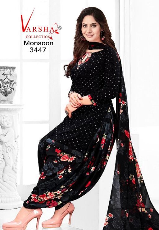 Alisha Fashionable Salwar Suits & Dress Materials, Synthetic Crepe, Color Black, Top Length 2.25 Meters