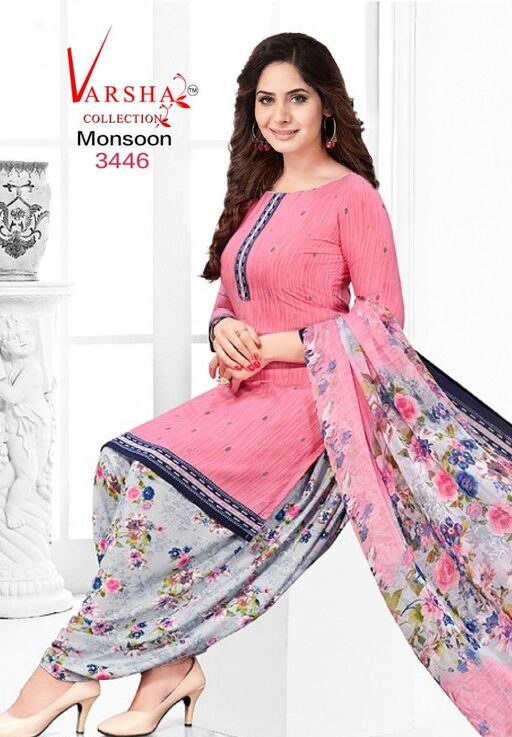 Alisha Fashionable Salwar Suits & Dress Materials, Synthetic Crepe, Color pink, Top Length 2.25 Meters