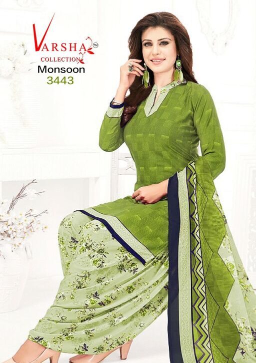 Alisha Fashionable Salwar Suits & Dress Materials, Synthetic Crepe, Color Green, Top Length 2.25 Meters