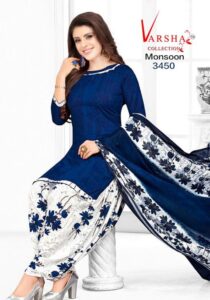Alisha Fashionable Salwar Suits & Dress Materials, Synthetic Crepe, Color Blue, Top Length 2.25 Meters