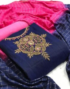 NEW BOUTIQUE COLLECTION FOR THIS SEASON Suits & Dress Materials, Fabric Chanderi Silk, Color Blue, Length 4 Meter