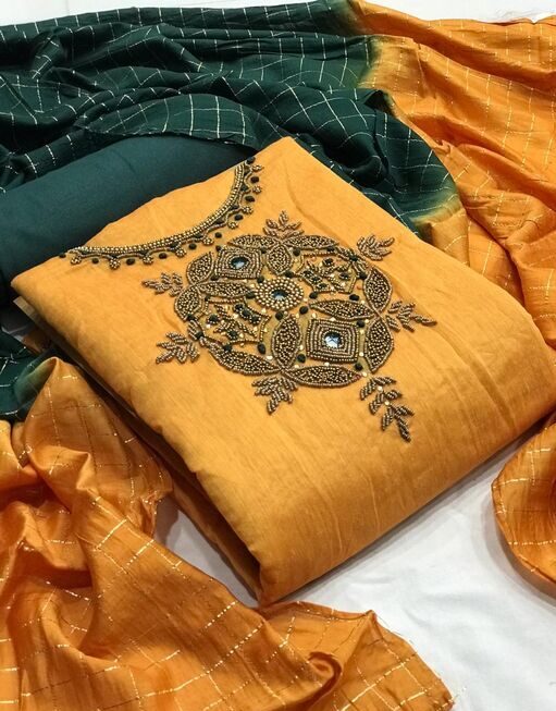 NEW BOUTIQUE COLLECTION FOR THIS SEASON Suits & Dress Materials, Fabric Chanderi Silk, Color Yellow, Length 4 Meter