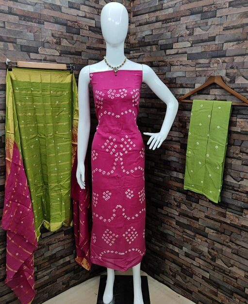 Vidhya Fashion Hub Pure Cotton Bandhni Suit Material, Color Magenta , Fabric Cotton, Top Length 2 Meter