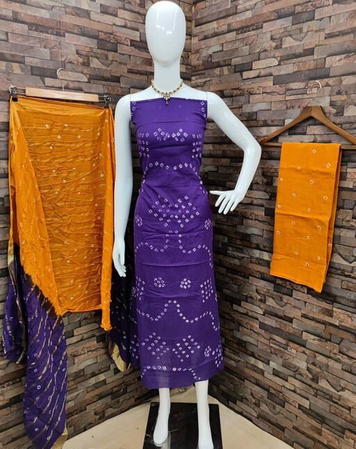 Vidhya Fashion Hub Pure Cotton Bandhni Suit Material, Color Purple, Fabric Cotton, Top Length 2 Meter