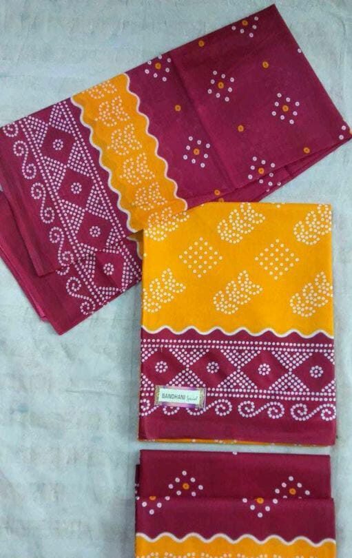 Aagam Alluring Salwar Suits & Bandhani Dress Materials, Cotton, Maroon Color, Top Length 2.5 Meters