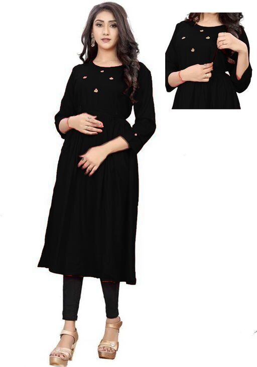Feeding kurtis for women, Meternity dress, Fabric Rayon, Black Color Kurti