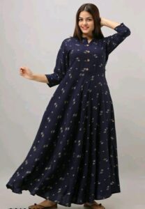 Printed Anarkali Kurti for Women Ethnic Wear Rayon Fabric full length Blue color kurti