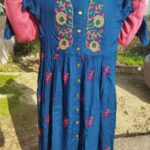 Women Embroidered Rayon Flared Kurta Fabric Rayon Blue Color kurti
