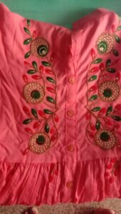 Women Embroidered Rayon Flared Kurta, Fabric Rayon, Light Pink Color kurti