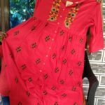 Women Embroidered Rayon Flared Kurta Fabric Rayon Red Color kurti