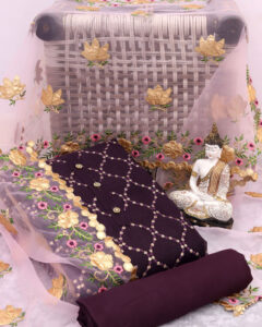 Elegant cotton Suit Dress Material, Fabric Chanderi Silk, Purple Color Dress, Top Length: 2.3 Meters