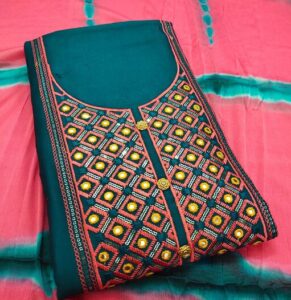 Myra Fashionable Salwar Suits , Top Length-2.2 Meters, Fabric Jam Cotton, Dark Cyan Color Cotton Dress Material