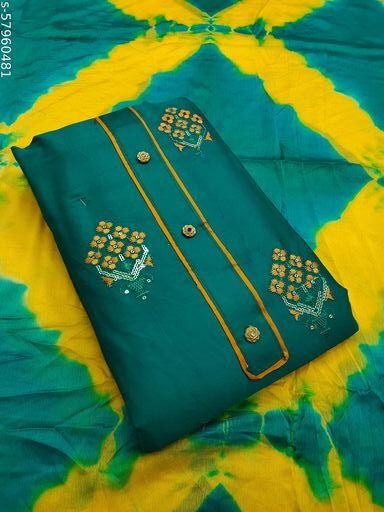 Myra Fashionable Salwar Suits , Top Length-2.2 Meters, Fabric Jam Cotton, Firozi Color Cotton Dress Material