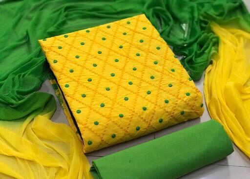 Trendy Suits & Dress Material, Fabric Cotton, Top Length 2.5 Meters, Yellow Color Cotton Dress Material